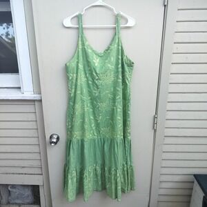 Blue Ginger Hawaiian Cotton Maxi Dress Floral Green Large